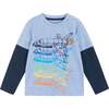 Boys Long Sleeve Rocket Tee, Light Blue - T-Shirts - 1 - thumbnail
