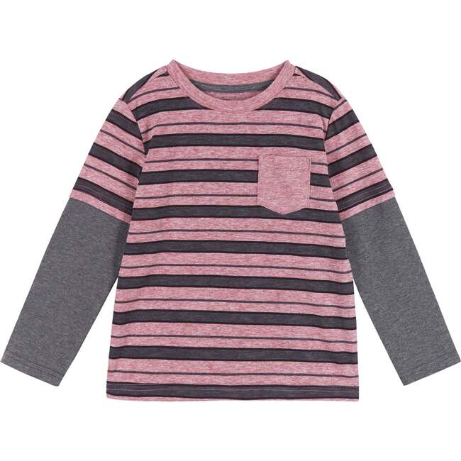 Boys Striped Pocket Tee, Grey - T-Shirts - 1