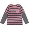 Boys Striped Pocket Tee, Grey - T-Shirts - 1 - thumbnail