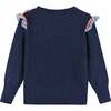 Girls Multi-Color Ruffle Lurex Sweater, Navy - Sweaters - 2