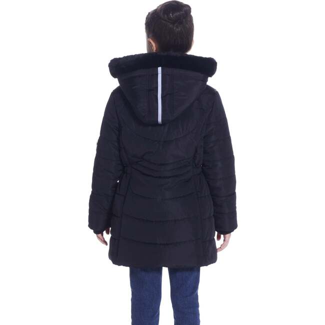 Girls Black Reflective Hooded Parka, Black - Coats - 3