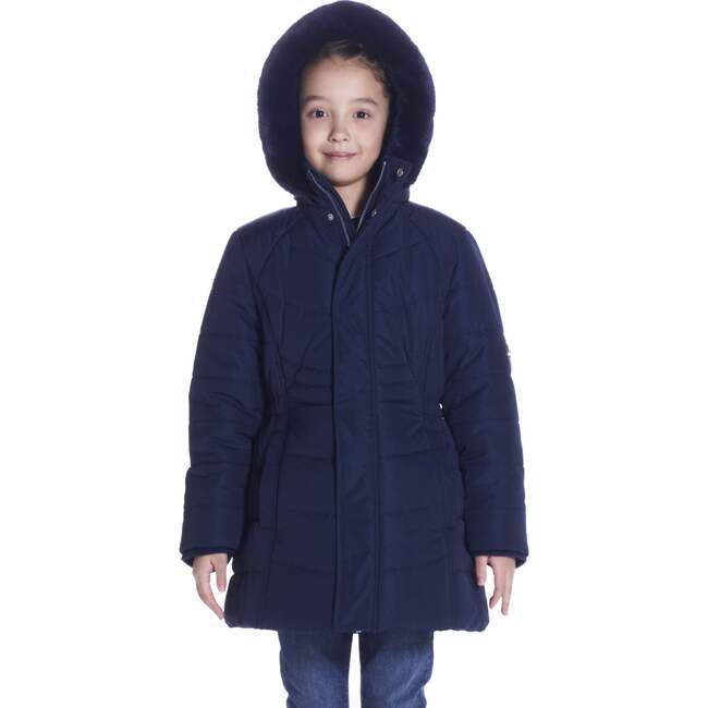 Girls Navy Reflective Hooded Parka, Navy - Andy & Evan Outerwear ...