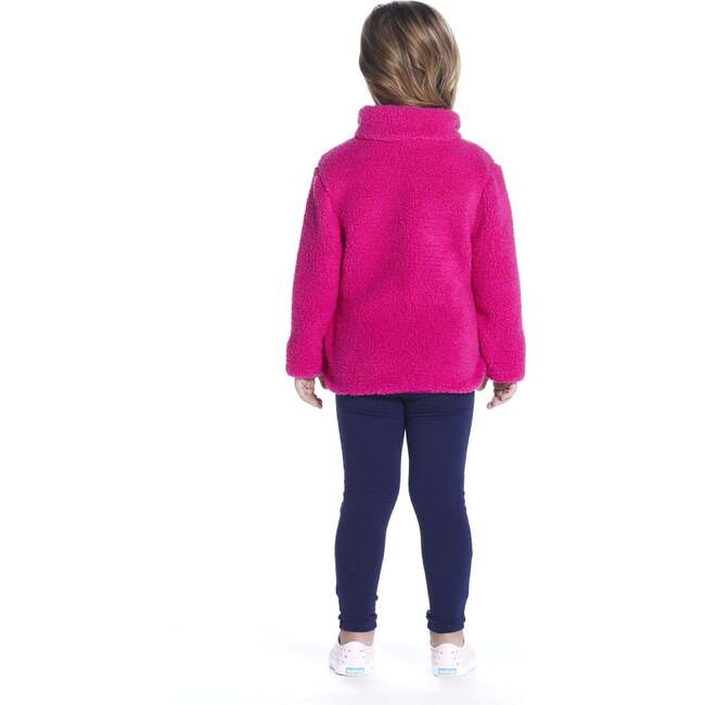 Girls Pink Star Patched Sherpa Jacket, Hot Pink - Jackets - 3