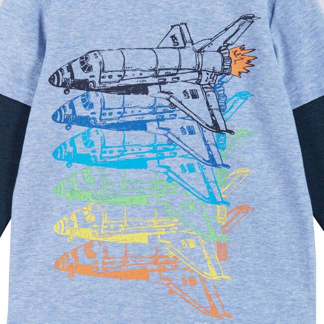 Boys Long Sleeve Rocket Tee, Light Blue - T-Shirts - 2