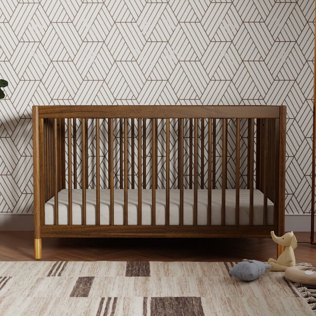 Gelato 4-in-1 Convertible Crib with Toddler Bed Conversion Kit, Natural Walnut & Gold Feet - Cribs - 3