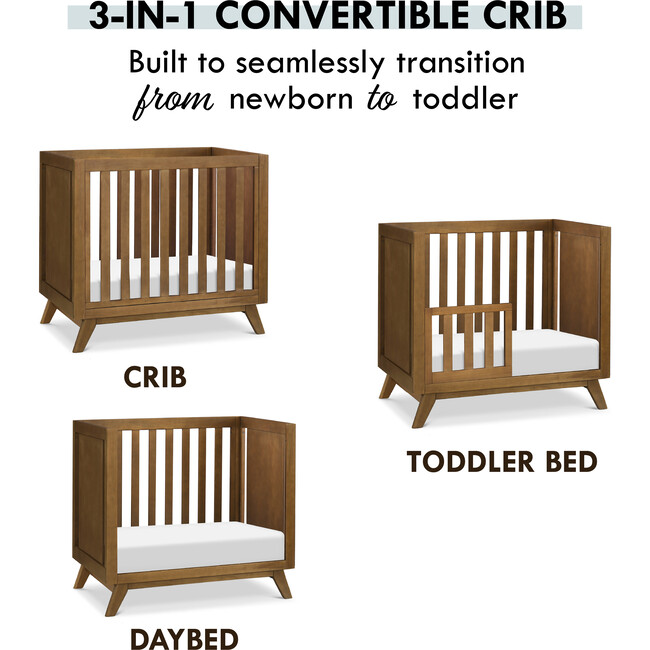 Otto 3-in-1 Convertible Mini Crib with 4" Mattress, Walnut - Cribs - 7