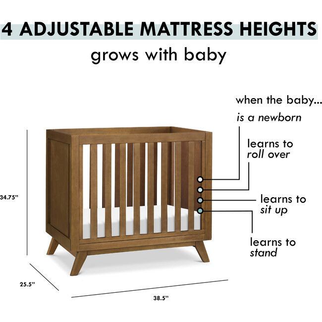 Otto 3-in-1 Convertible Mini Crib with 4" Mattress, Walnut - Cribs - 8