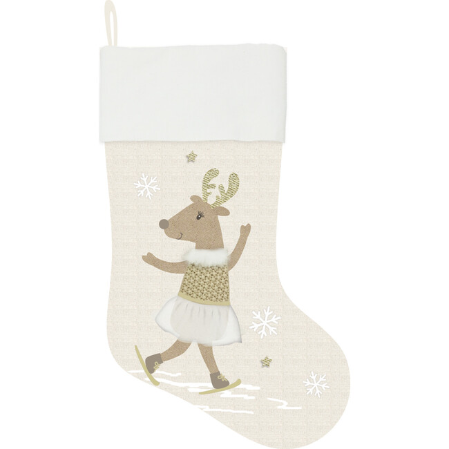 Skating Reindeer Stocking, Linen