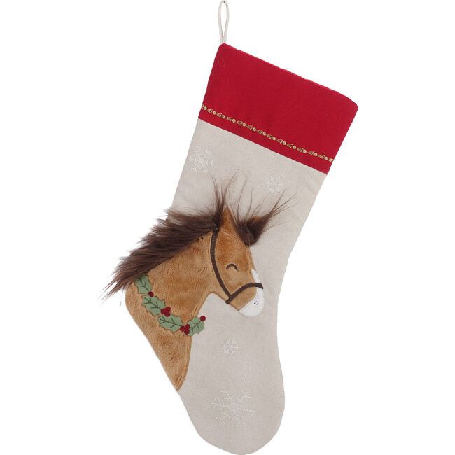 Horse & Holly Stocking, Linen