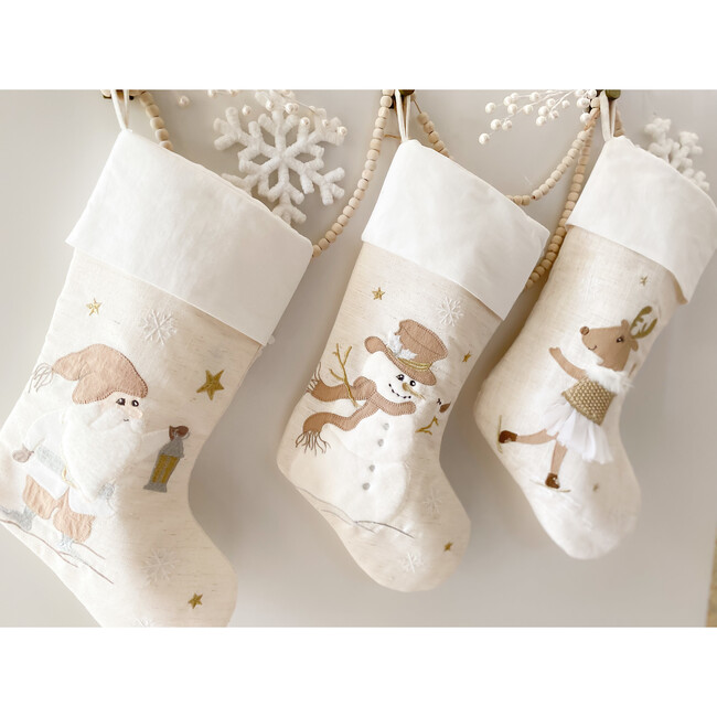 Skating Reindeer Stocking, Linen - Stockings - 3