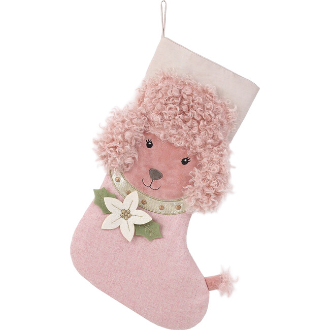 Festive Poodle Stocking, Pink - Stockings - 1