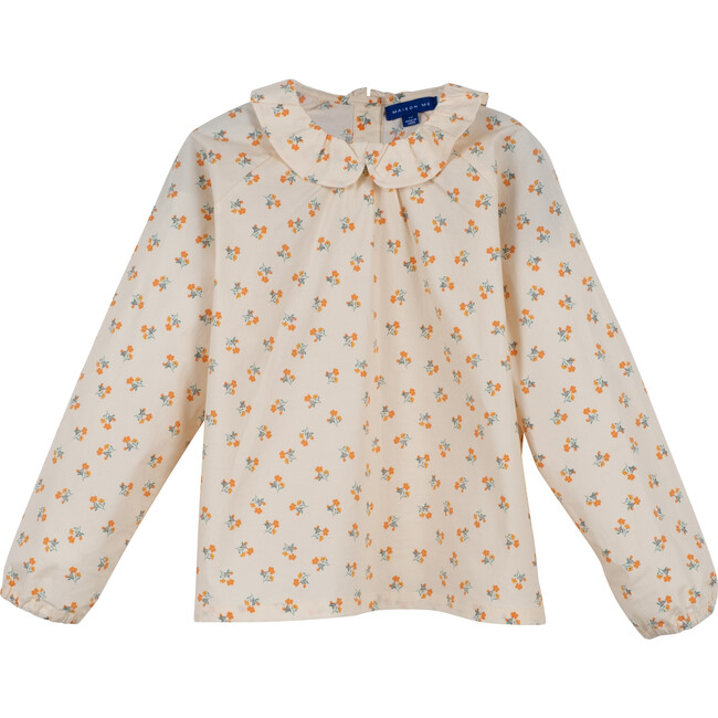 Rachel Collared Blouse, Cream & Orange Ditsy Flower - Shirts - 1