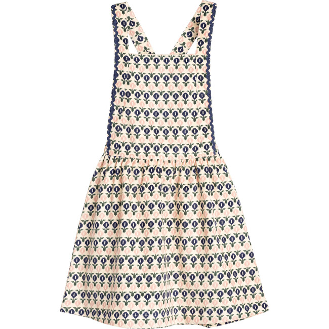 Michelle Pinafore Dress, Retro Pink & Navy Floral - Dresses - 1