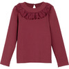 Kate Ruffle Collar Top, Burgundy - Shirts - 1 - thumbnail