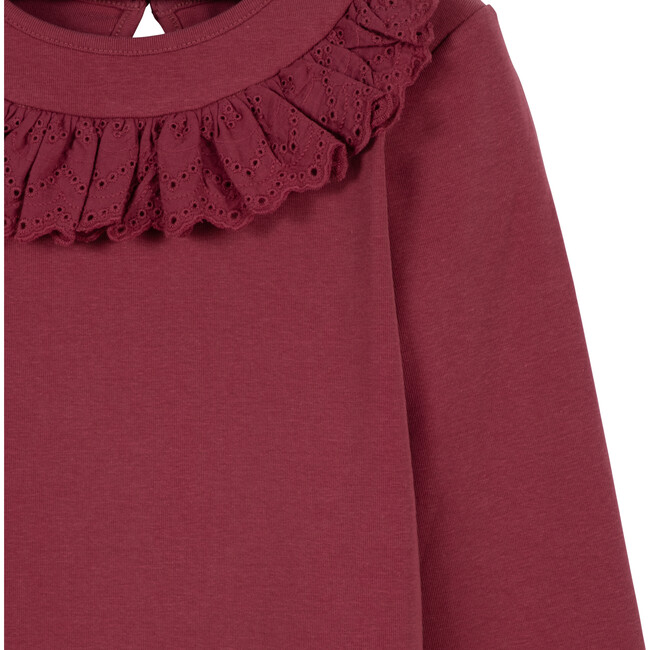 Kate Ruffle Collar Top, Burgundy - Shirts - 4