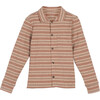 George Button Front Polo, Red & Brown Stripe - Shirts - 1 - thumbnail