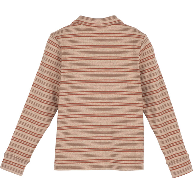 George Button Front Polo, Red & Brown Stripe