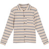 George Button Front Polo, Navy & Tan Stripe - Shirts - 1 - thumbnail