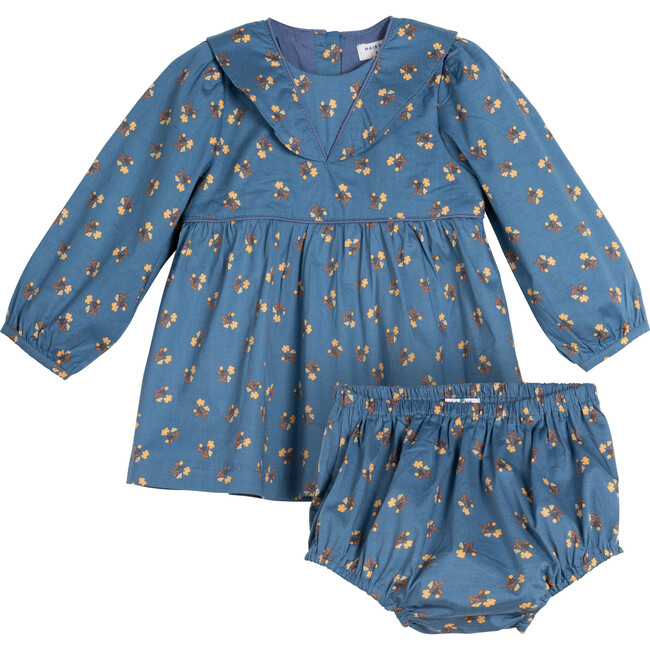 Baby Annabelle Dress with Bloomer, Blue & Yellow Floral