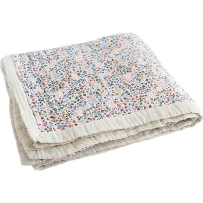 Cotton Muslin Quilted Throw, Pressed Petals