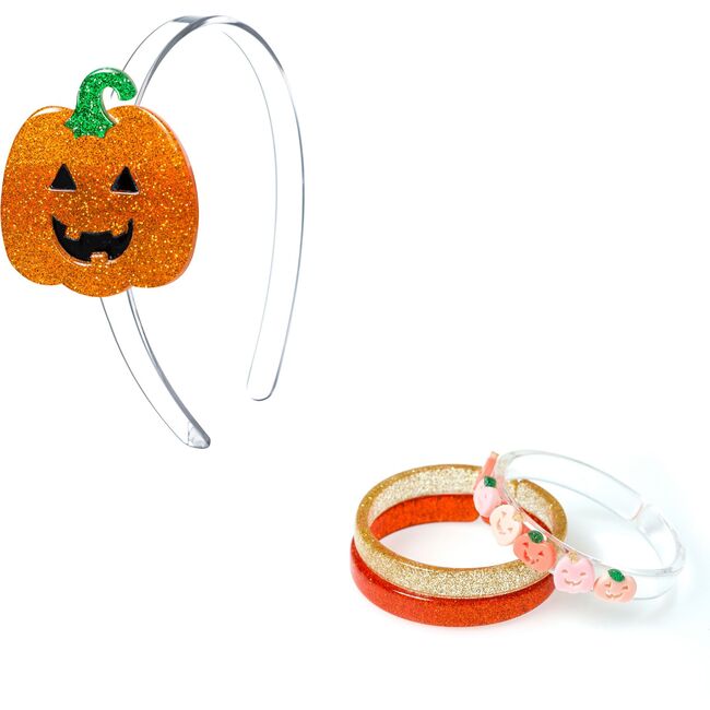 Happy Pumpkin Headband & Bracelet Bundle, Orange - Mixed Accessories Set - 1