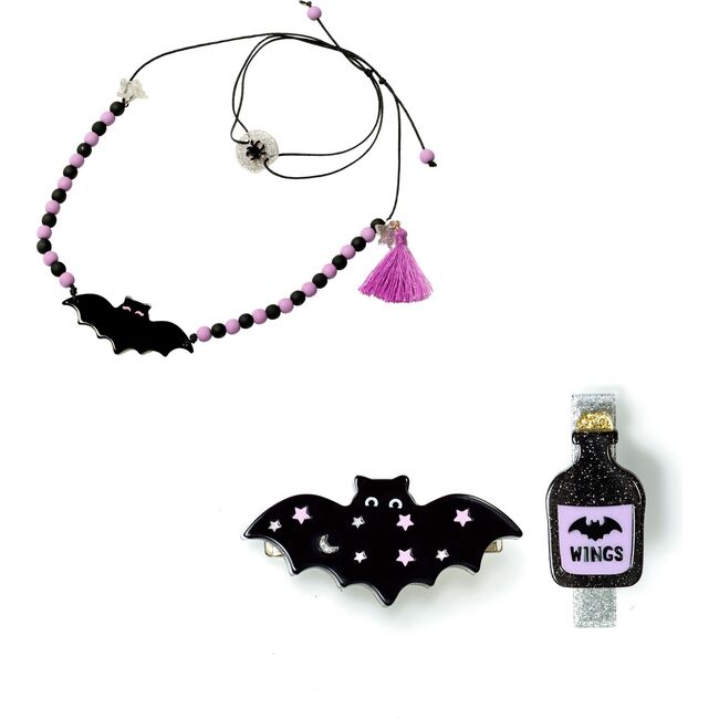 Starry Bat Beaded Necklace Bundle, Black