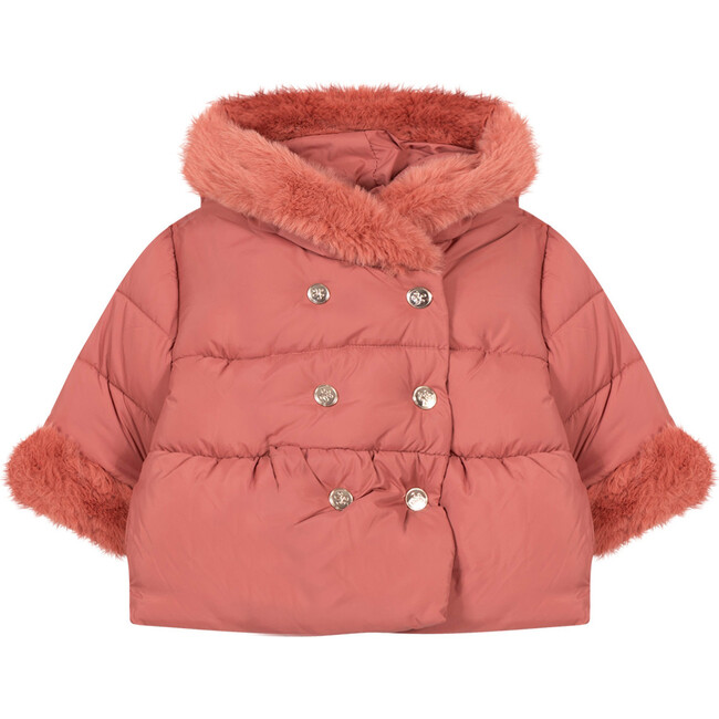 Double Breasted Down & Faux Fur Jacket, Pink