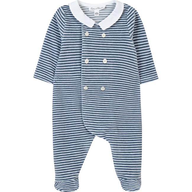 Striped Velour Pajamas, Sky Blue