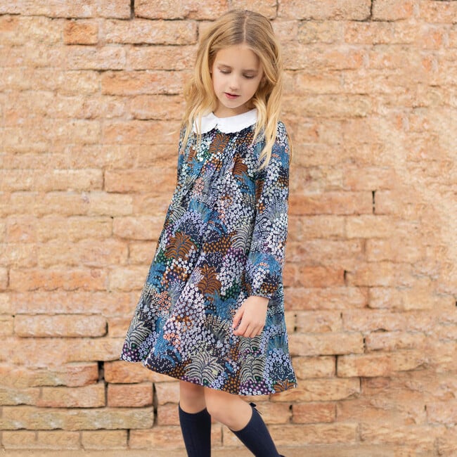 Autumn Ditsy Floral Collared Dress, Blue