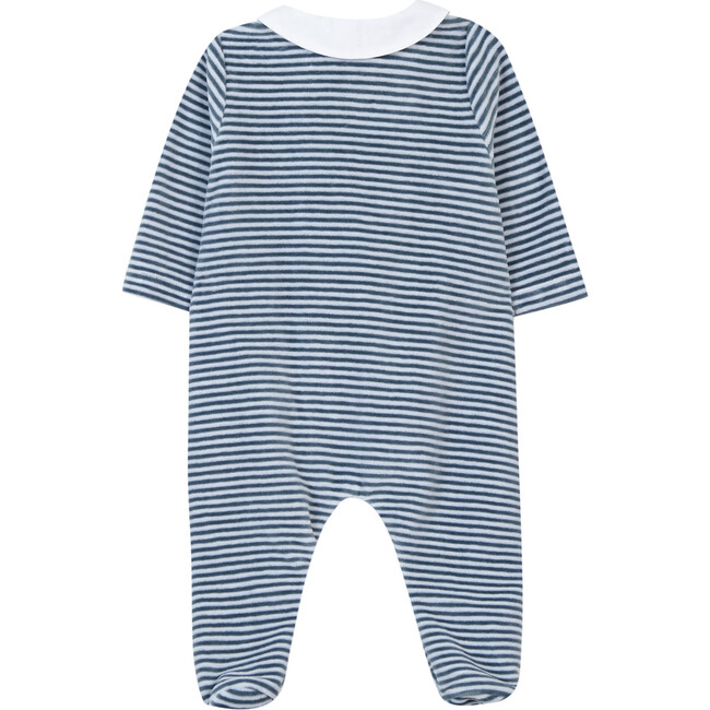 Striped Velour Pajamas, Sky Blue - Pajamas - 4
