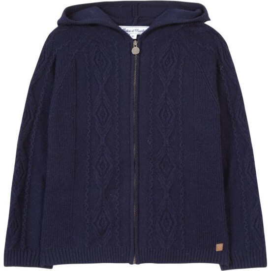 Cable Knit Hoodie Sweater, Navy