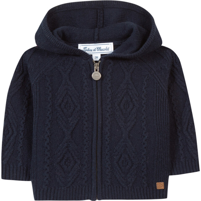 Cable Knit Baby Hoodie, Navy