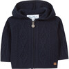 Cable Knit Baby Hoodie, Navy - Sweaters - 1 - thumbnail