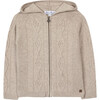 Cable Knit Hoodie Sweater, Oatmeal - Cardigans - 1 - thumbnail