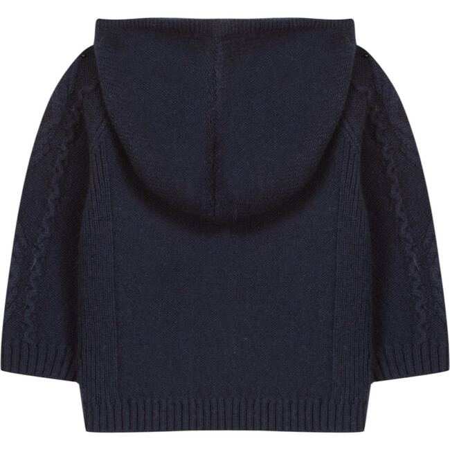 Cable Knit Baby Hoodie, Navy - Sweaters - 2