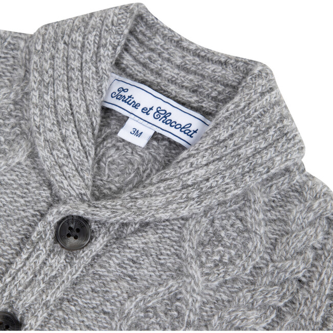 Shawl Collar Cable Knit Cardigan, Grey - Sweaters - 3