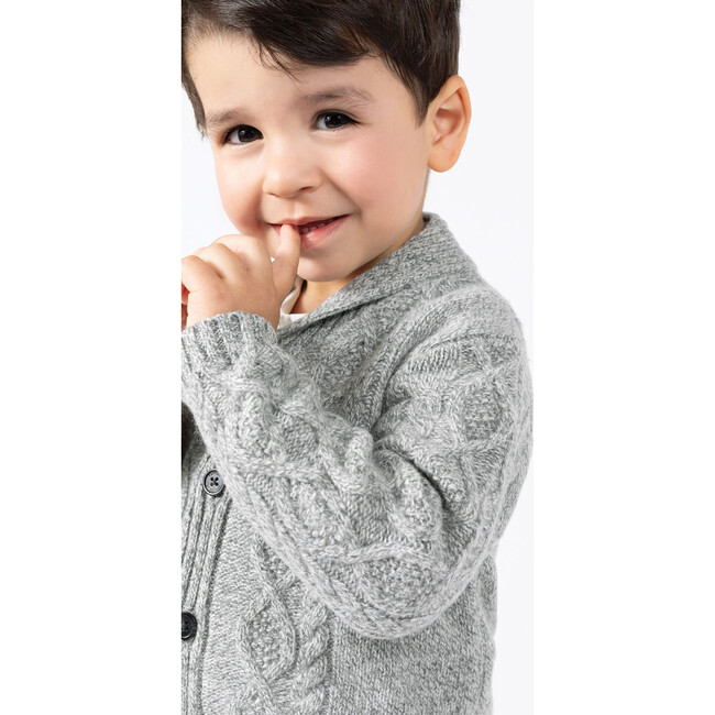 Shawl Collar Cable Knit Cardigan, Grey - Sweaters - 6