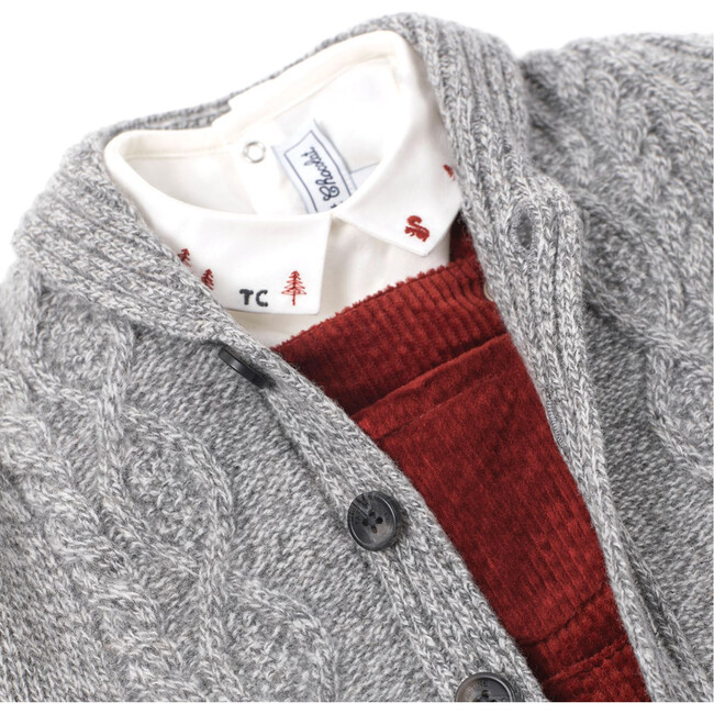 Shawl Collar Cable Knit Cardigan, Grey - Sweaters - 7