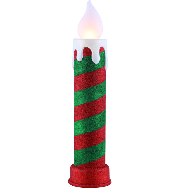 Blow Mold Stripe Candle, Red/Green
