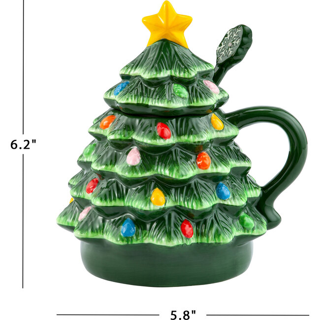 Lidded Nostalgic Tree Mug with Spoon, Green - Tableware - 4