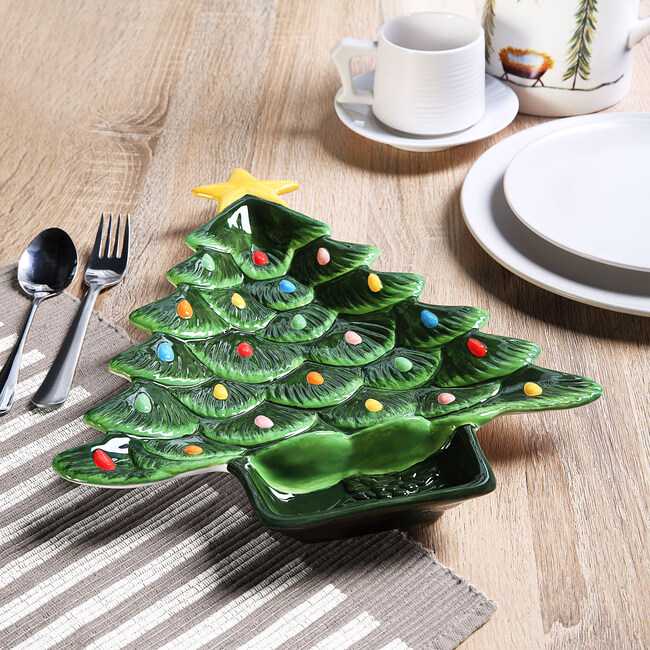 Tree Platter with Dip Section, Green