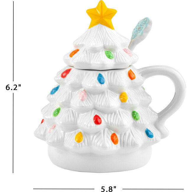 Lidded Nostalgic Tree Mug with Spoon, White - Tableware - 4