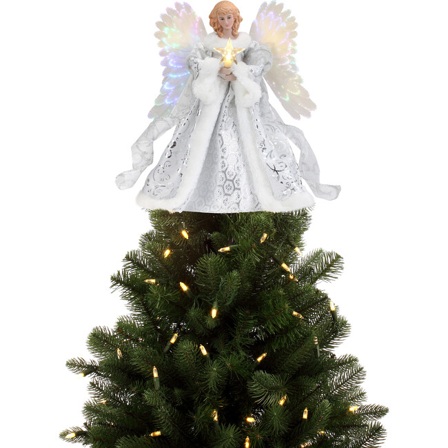 Fiber Optic Angel Tree Topper, White