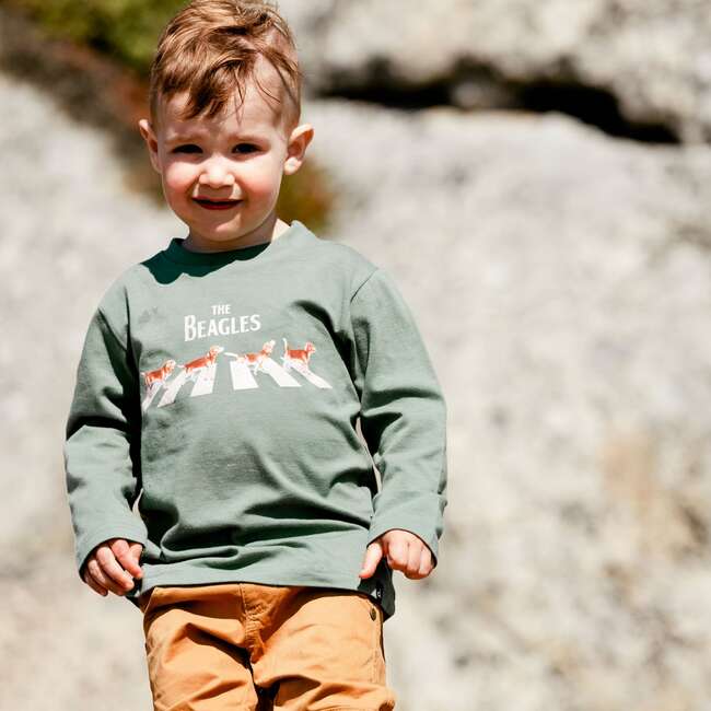 Long Sleeve Top Dark With The Beagles Dog Print, Ivy Green - T-Shirts - 2