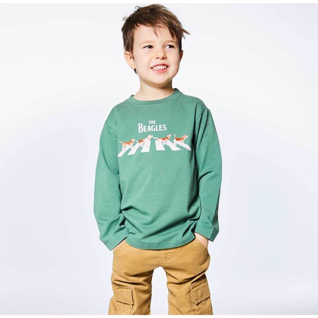 Long Sleeve Top Dark With The Beagles Dog Print, Ivy Green - T-Shirts - 4