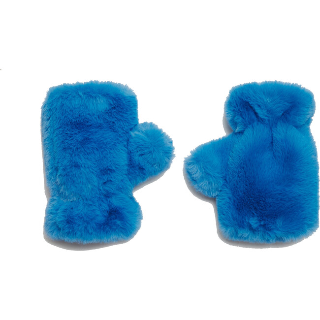Ariel Kids Azure Blue Faux Fur Gloves - Gloves - 1