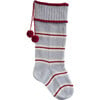 Thin Striped Rib-Cuff Stocking, Grey - Stockings - 1 - thumbnail