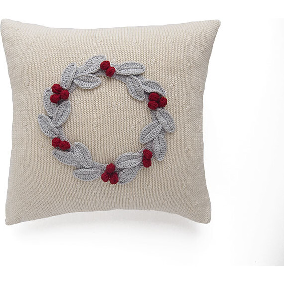 Grey Wreath with Berries Pillow - Decorative Pillows - 1