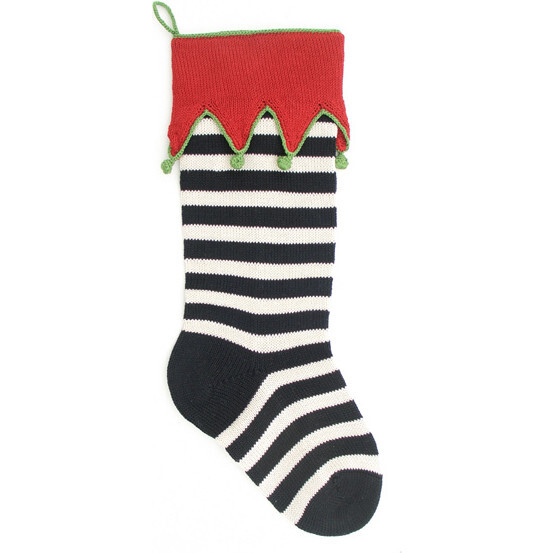 Elf Cuff Striped Stocking, Black - Stockings - 1