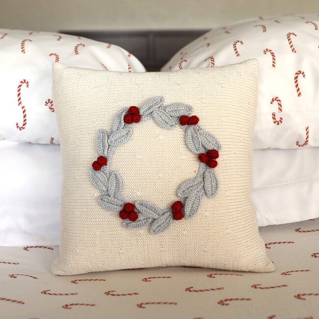 Grey Wreath with Berries Pillow